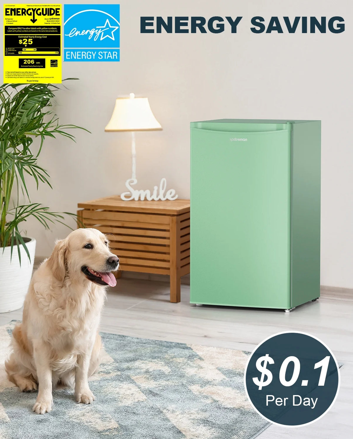 Upstreman 3.2 Cu.Ft. Mini Fridge with Freezer Single Door Small Refrigerator Adjustable Thermostat Compact Fridge with Reversible Door, Low Noise, BR321 Black