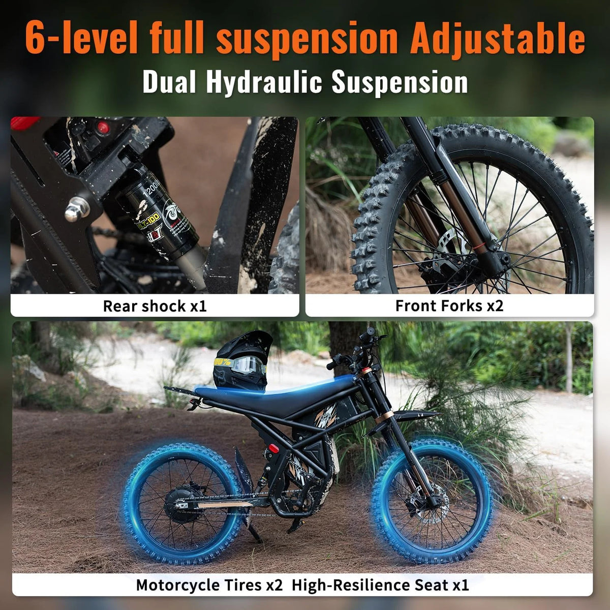 2000W Electric Dirt Bike for Adults Ridingtimes GT73 UL2849,Brushless Hub Motor,18.2AH*2 Electric Bike with 25\" tires digital screen Carbon Steel,Black