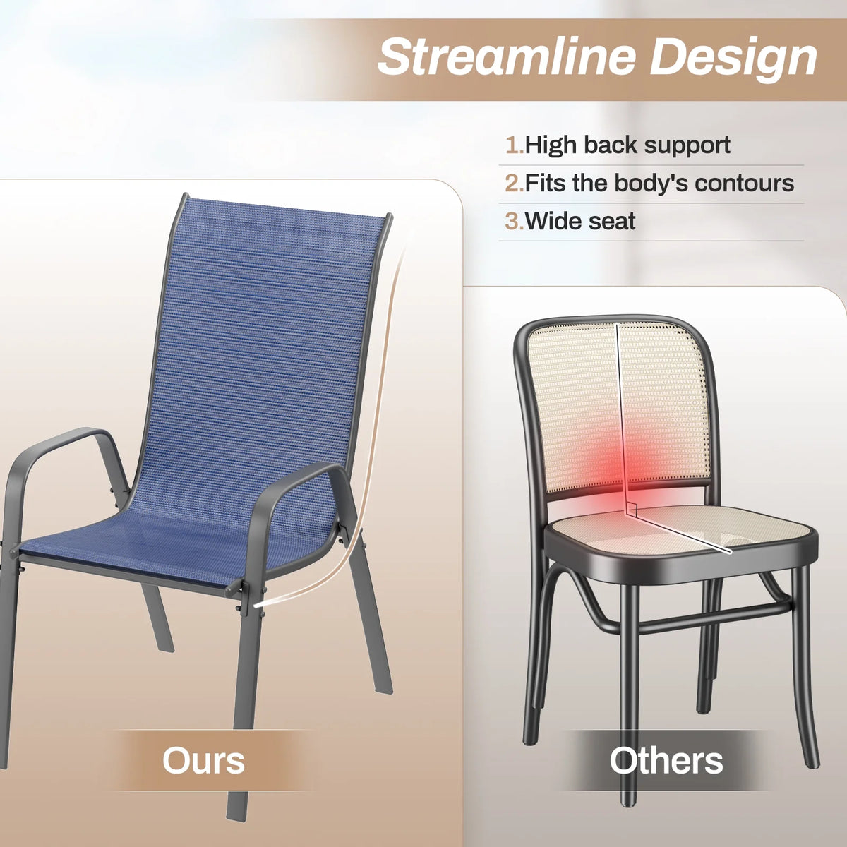 LAZY BUDDY Patio Chairs Set of 4, Stackable Outdoor Dining Chairs, Heavy Duty Breathable Chairs for Backyard, Garden, Lawn 330lbs