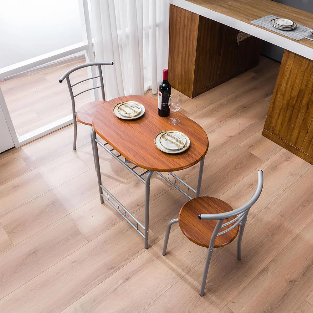 Zimtown 3 Piece Dining Set Compact 2 Chairs and Table Set with Metal Frame and Shelf Storage Bistro Pub Breakfast Space Saving for Apartment and Kitchen
