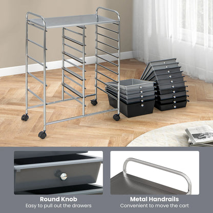 Costway 15 Drawer Rolling Storage Cart Tools Scrapbook Paper Office School Organizer White
