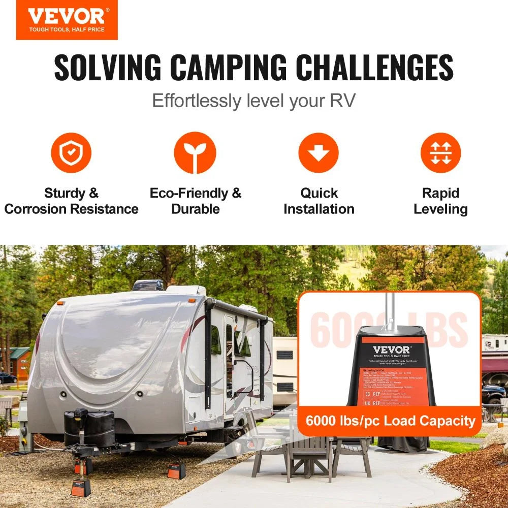 VEVOR Trailer Jack Block, 6000 lbs Capacity per RV Leveling Block, High-Quality Polypropylene RV Camper Stabilizer Blocks, RV Travel Accessories Use for Any Tongue Jack, Post, Foot, 5th Wheels, 4-Pack