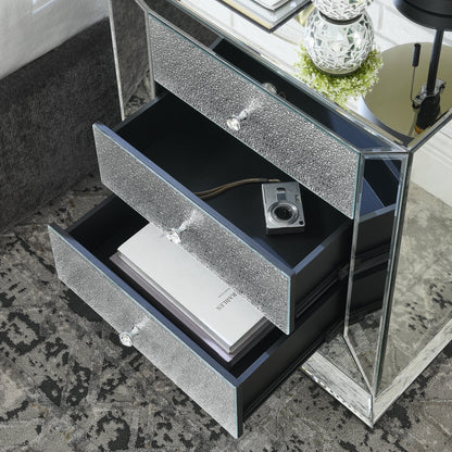 Elegant Mirrored Three-Drawer Cabinet with Diamond-Cut Glass Inlay Drawers, Space-Saving Storage Solution for Living Room, Bedroom, Entryway, Hallway or Sofa Side