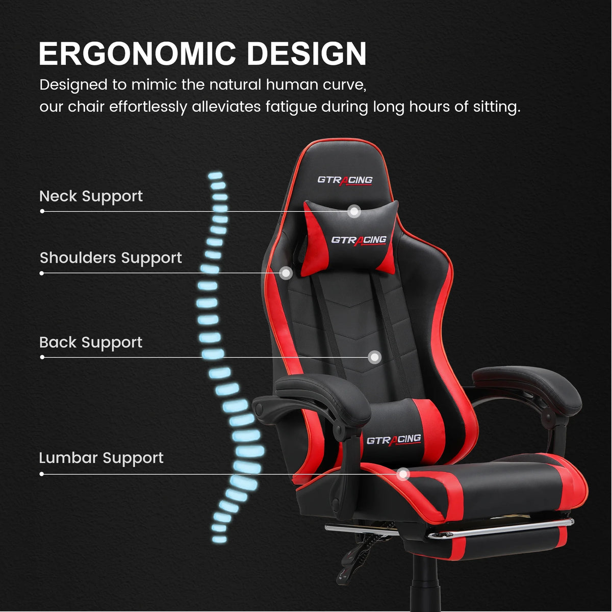 GTRACING GTWD-200 Ergonomic Gaming Chair with Adjustable Pillows and Footrest , White