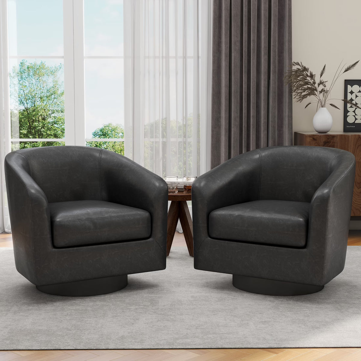 UIXE Swivel Accent Chair, Upholstered Fabric Barrel Chair for Living Room, Small Single Sofa Bedroom Reading Seat, Light Gray