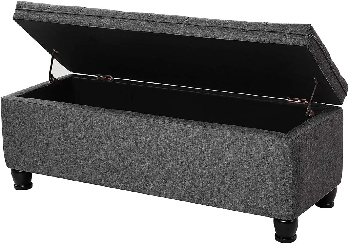 SONGMICS 46.5" Storage Ottoman Bench Storage Bench Bedroom Bench 330lb Load Capacity Solid Wood Legs Light Gray