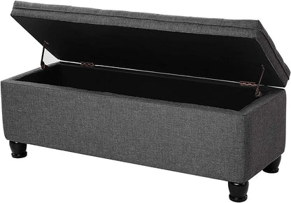 SONGMICS 46.5" Storage Ottoman Bench Storage Bench Bedroom Bench 330lb Load Capacity Solid Wood Legs Light Gray