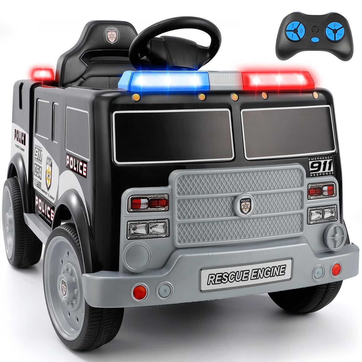 Bobiber Ride on Fire Truck, 12V Battery Powered Ride-On Toy Vehicle with Remote Control, Megaphone, Flashing Lights, Siren and Fire Extinguisher - For Boys and Girls Ages 3-6