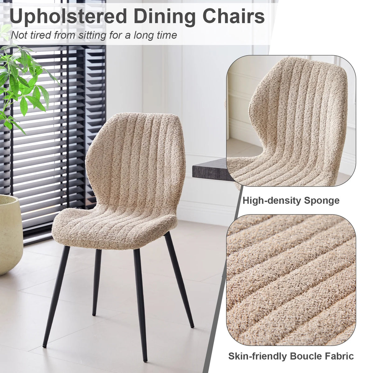 5 Piece 47'' Round Dining Table Chairs Set for 4, Farmhouse Gray Kitchen Table with 4 Boucle Mid Century Modern Dinning Room Chairs, Wood Dinner Table &Upholstered Chair Set of 4, Beige