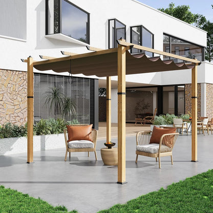 Outdoor Aluminum Pergola with Retractable Canopy, Reinforced 4-Sided Base, Waterproof & UV-Resistant Adjustable Roof, Modern Design for Patio, Deck, Backyard, and Garden