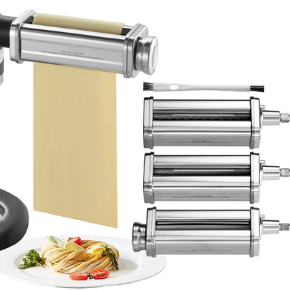 KFFKFF Pasta Maker Attachment for All Kitchenaid Mixers, Kitchen Aid Stand Mixer Set Accessories with 3 Shafts Including Dough Roller Spaghetti Cutter Fettuccine