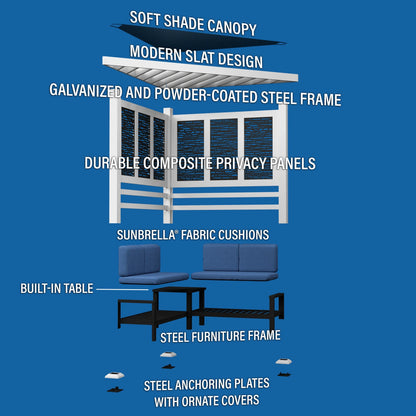 Backyard Discovery Ridgedale 12x8' Galvanized Steel Cabana Corner Pergola, Canopy, Seating