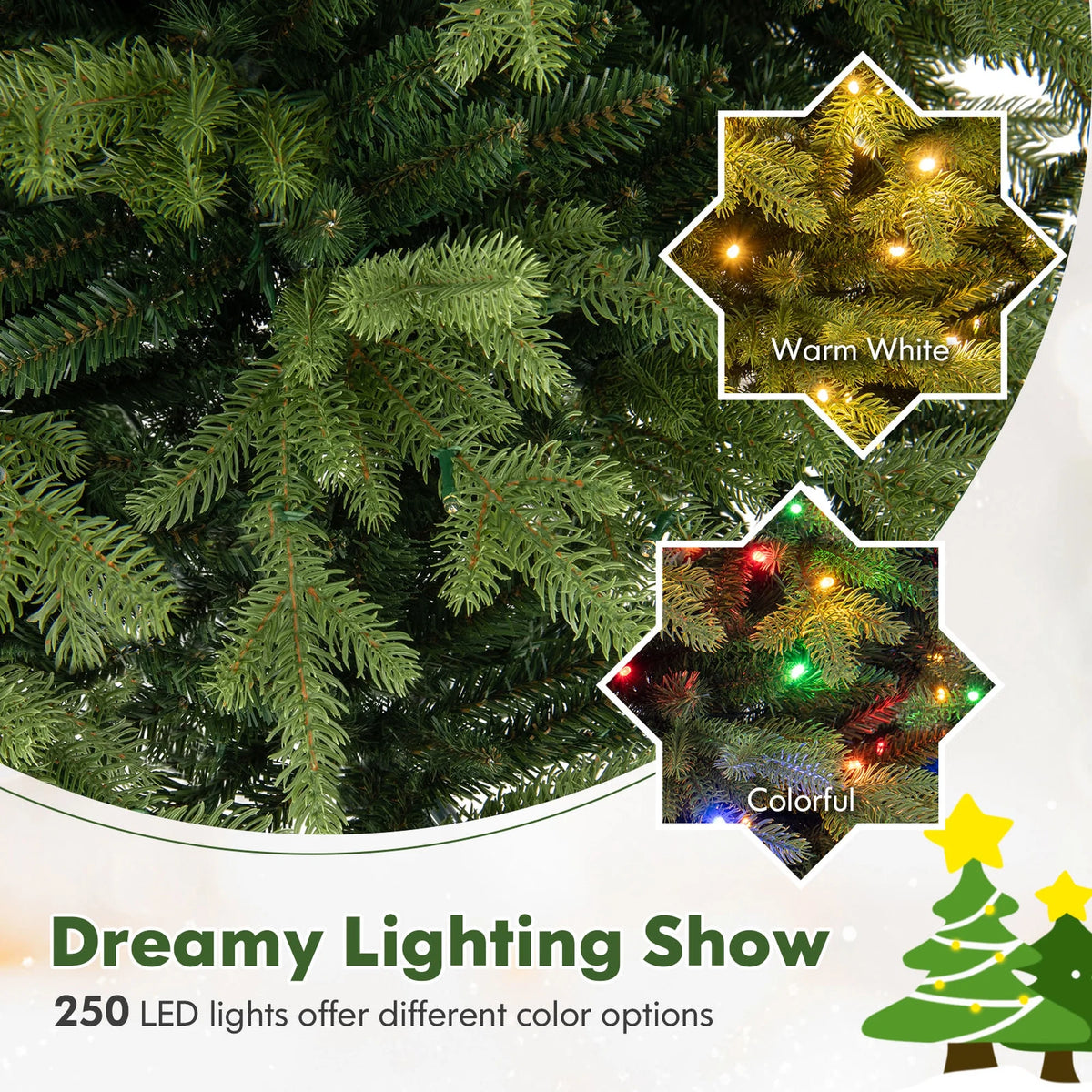 Costway 5 FT Pre-Lit Christmas Tree Hinged with 250 Multi-color Lights & 844 Branch Tips