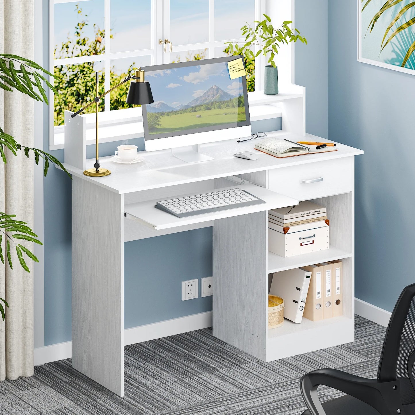 Ktaxon Computer Desk Home Office Workstation Laptop Table Drawer Shelf Furniture White