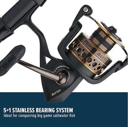 PENN 7' Battle Spinning Fishing Rod and Reel Combo Kit, Size 5000 Reel with Cover, Moderate Action