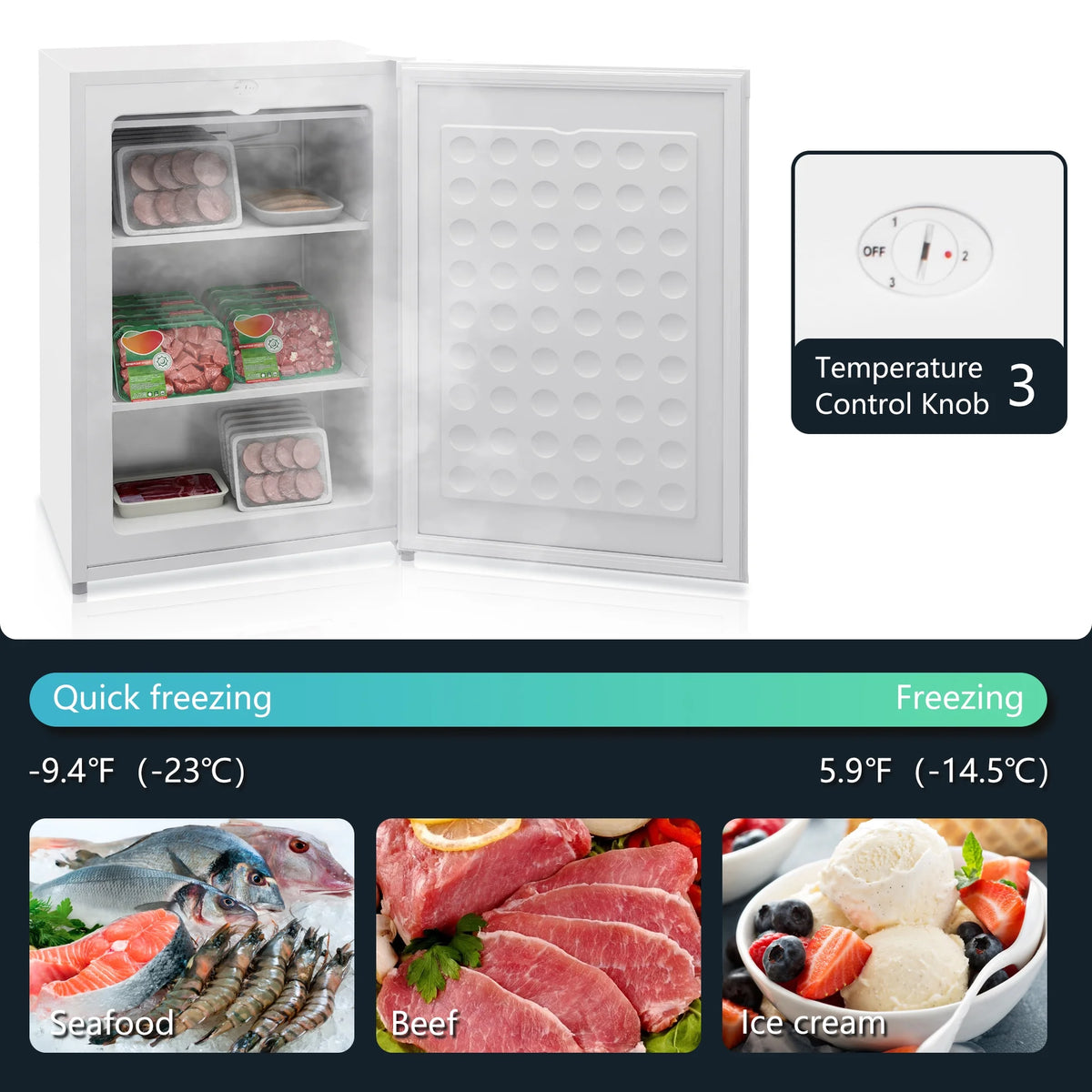 HOMCOM 3 Cu Ft Mini Freezer, Reversible Door, Under Counter Freezer, Black