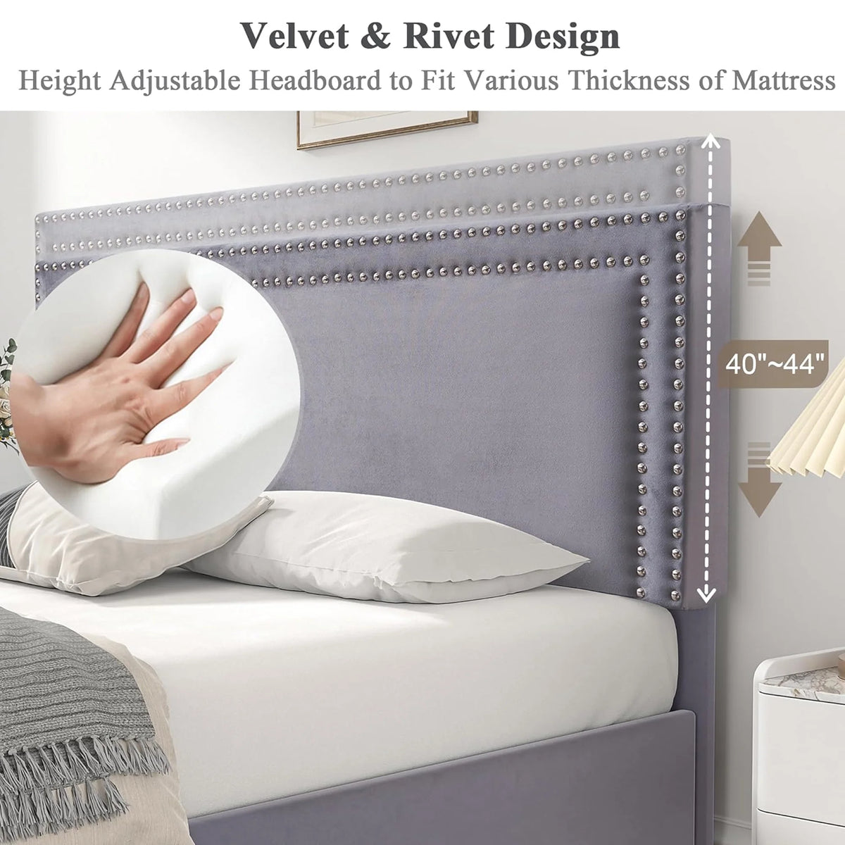 VECELO Full Bed Frame with 4 Storage Drawers (Wheeled) and Tufted Upholstered Adjustable Headboard Platform Bed, Beige