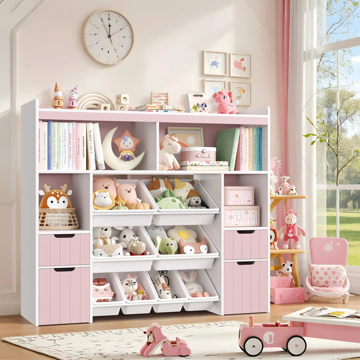 Homfa Kids Toy Storage Organizer with Removable Bin, Kids Bookshelf and Bookcase Toy Box with Drawers for Playroom, Classroom, White