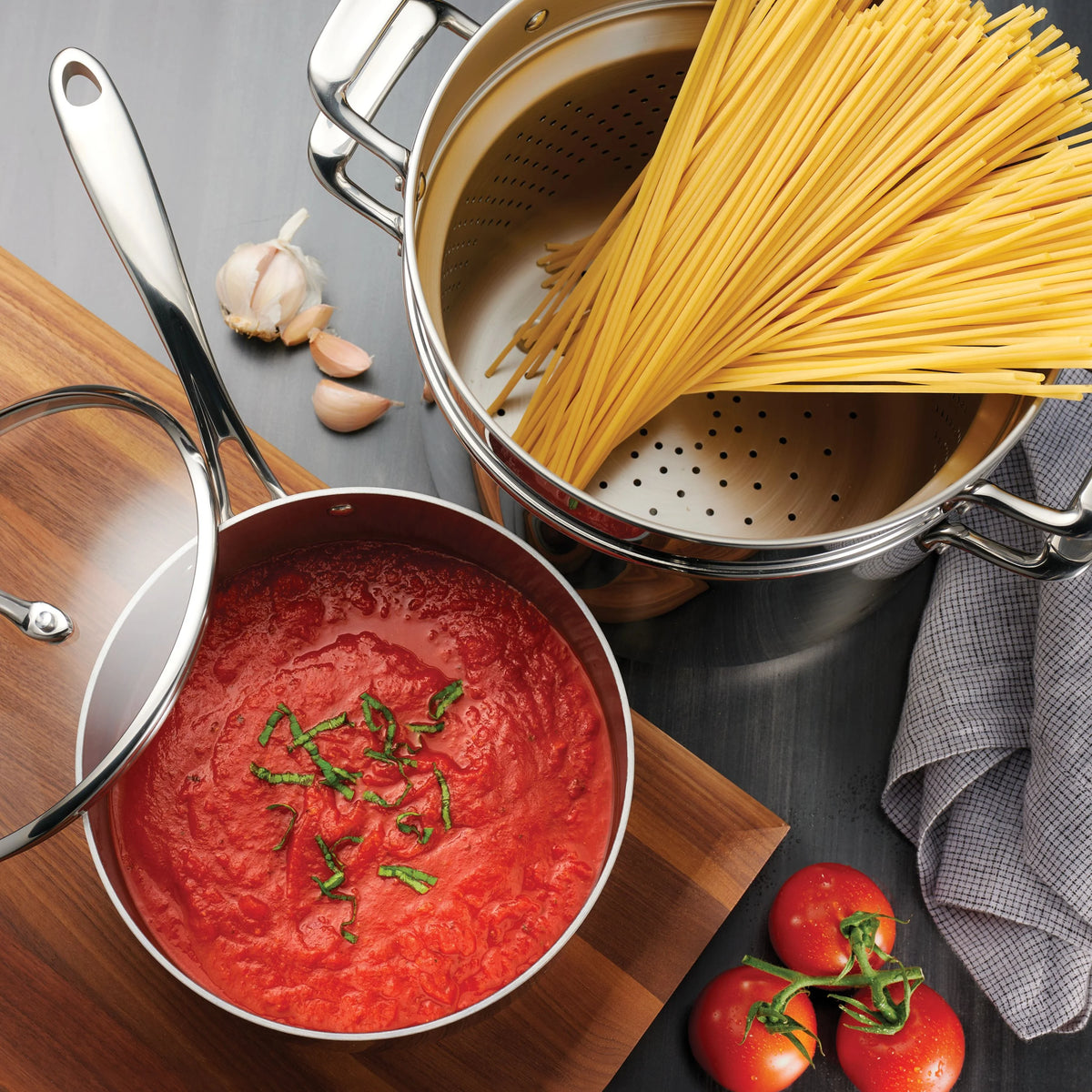 Tramontina 14-Piece Tri-Ply Clad Stainless Steel Cookware Set, with Glass Lids