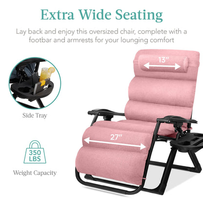 Best Choice Products Oversized Zero Gravity Chair, Folding Recliner w/ Removable Cushion, Side Tray - Fossil Gray