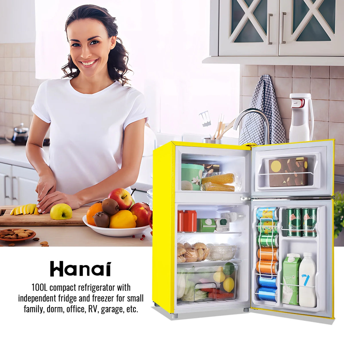 3.5 Cu.ft Compact Refrigerator WANAI Dual Doors Handles Mini Fridge with Top Freezer Blue New