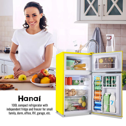 3.5 Cu.ft Compact Refrigerator WANAI Dual Doors Handles Mini Fridge with Top Freezer Blue New