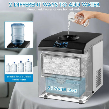 Resenkos 2-in-1 Stainless Steel Countertop Ice Maker with Water Dispenser,Countertop Ice Maker Machine with Handle, Portable Ice Maker with Scoop for Home/Kitchen/Camping/RV