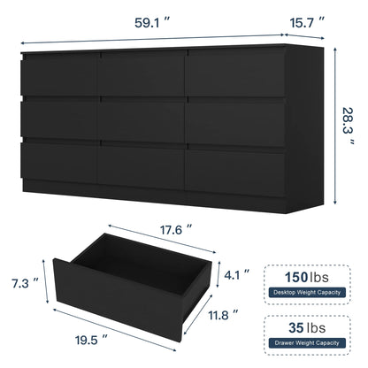 Resenkos Modern Mid Century 6 Drawer Wide Dressers Chests for Bedroom, Chest of Drawer Organizer Grey
