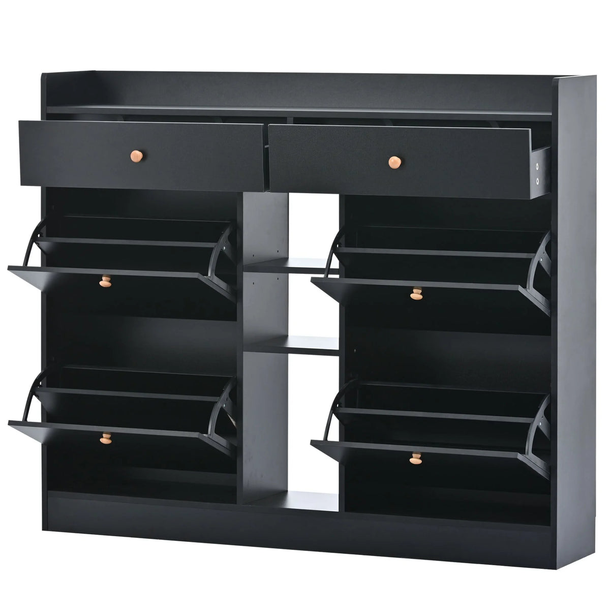 Aukfa Shoe Cabinet with 4 Flip Drawers and 2 Storage Drawers- Black