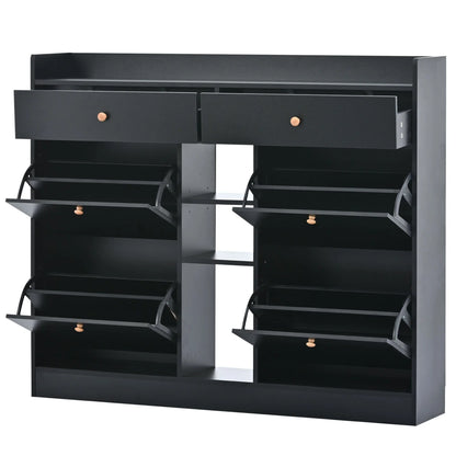 Aukfa Shoe Cabinet with 4 Flip Drawers and 2 Storage Drawers- Black