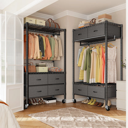 71" H Clothes Rack with Fabric Drawers, Freestanding Garment Rack with Metal Wire Shelf, Pink