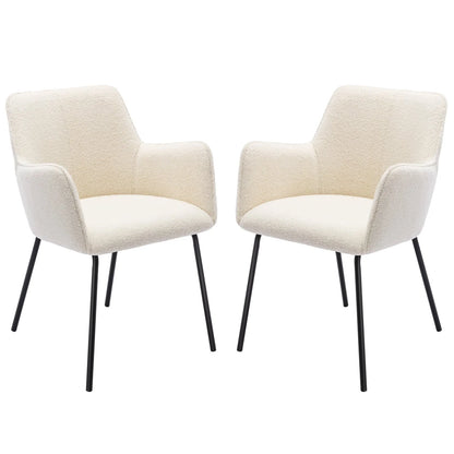 Zesthouse Teddy Sherpa Dining Chairs Set of 2, Modern Boucle Fabric Small Accent Armchairs, Leisure Chairs for Living Dining Room, Cream