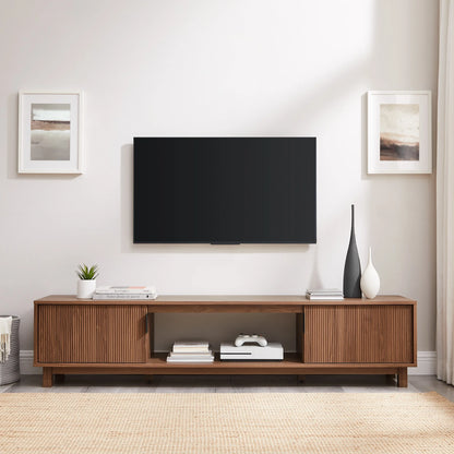 Walker Edison Mid-Century Modern Reeded 2-Door TV Stand for TVs up to 80��, Coastal Oak