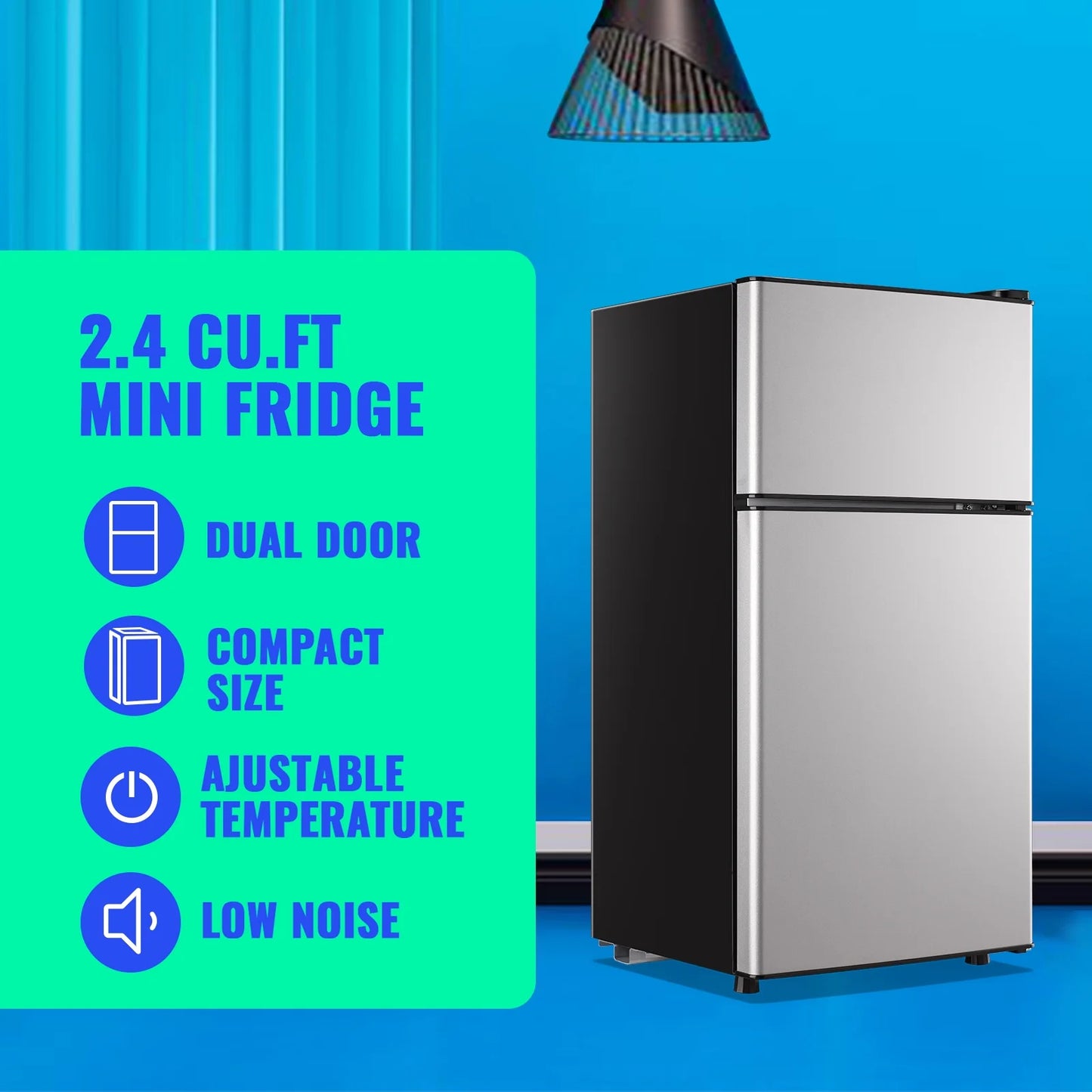 Tacool 2.4 Cu.ft Mini Fridge with Freezer, Small Refrigerator Apartment Size Fridge Black, NEW