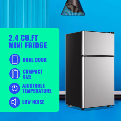 Tacool 2.4 Cu.ft Mini Fridge with Freezer, Small Refrigerator Apartment Size Fridge Black, NEW