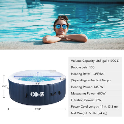 CO-Z 5x5ft PVC Square Inflatable Spa Tub & 120 Massaging Jets for Patio & More for 4-person Blue