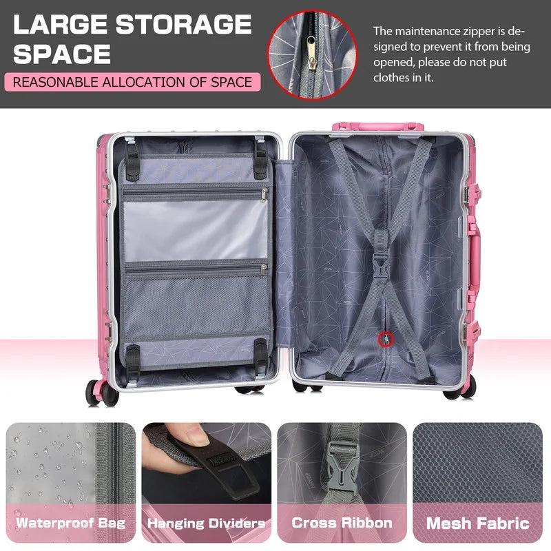 Luggage Aluminium Frame PC ABS Hardshell Suitcase with Spinner Wheels TSA Lock Zipperless Luggage 28 inch Silver