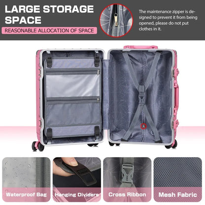 Luggage Aluminium Frame PC ABS Hardshell Suitcase with Spinner Wheels TSA Lock Zipperless Luggage 28 inch Silver