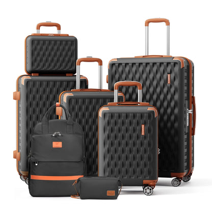 Melalenia - 7 Luggage Sets ABS Hardside Spinner Luggage -With Spinner Wheels and TSA Lock-White