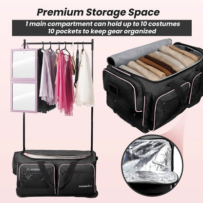 Fegat Dance Bag with Garment Rack - 28"Collapsible Rolling Competition Dance Duffle Bag Lightweight Costume Wheeled Suitcase for Dancers Shows Livestreamer Athletes