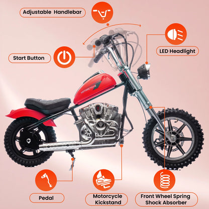 36V Power Ride on Motorcycle for Teen, Kids Electric Motorcycle with Front Wheel suspension, LED Light, Top Speed 13.6 Mph, Electric Dirt Bike for Boys Girls, Oranger