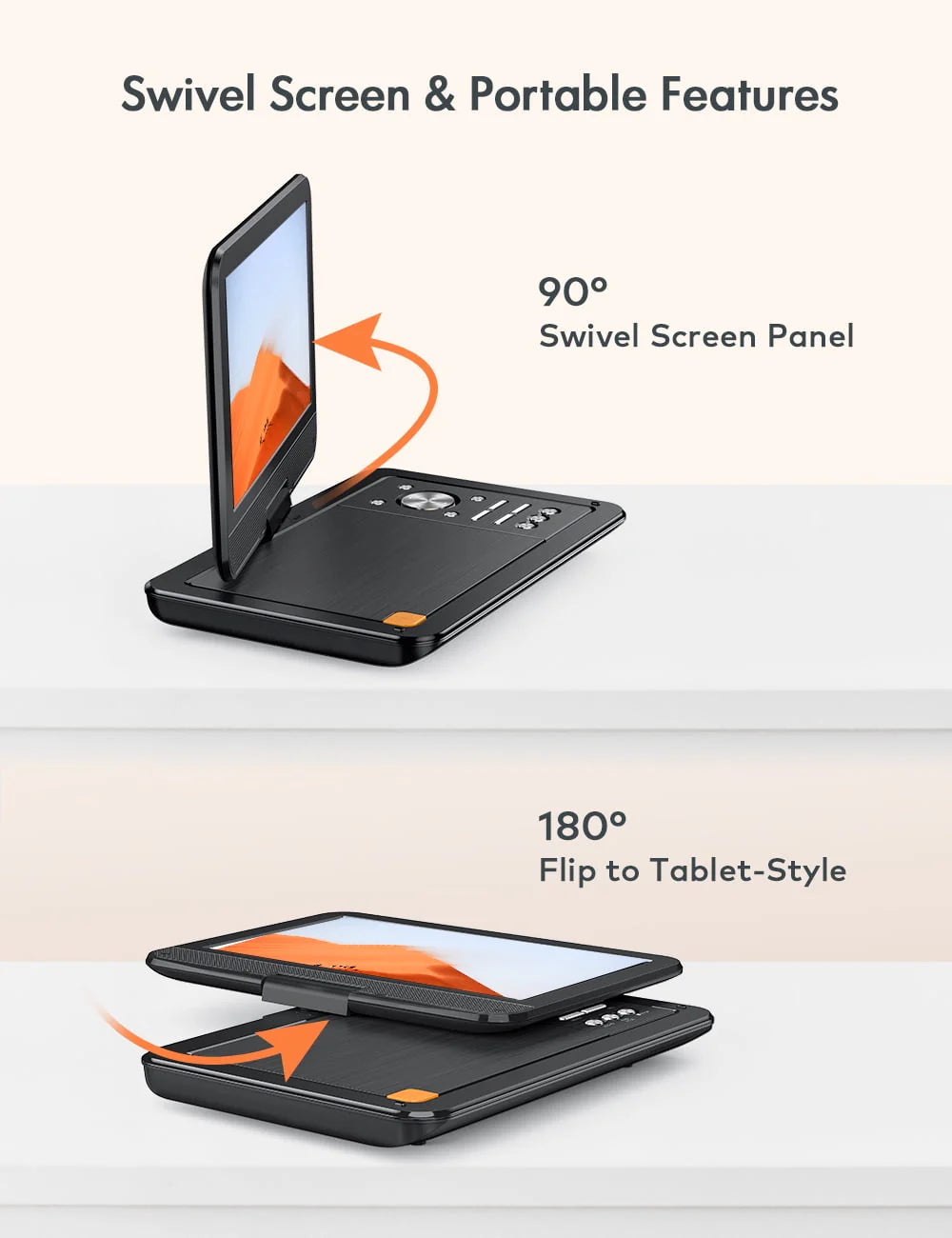 12.5" Portable DVD Player for Car 10.5" HD Swivel Screen Gift for Kids, 6 Hour Rechargeable Battery with Car Charger and AC Adaptor