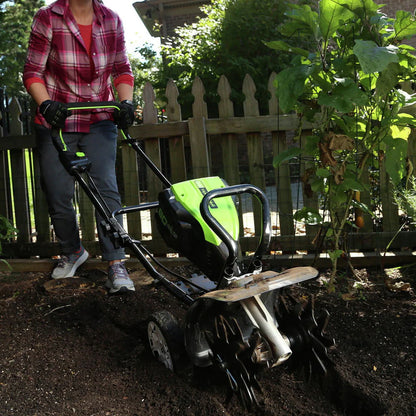 Greenworks Pro 80V 10-Inch Tiller, 2Ah Battery Included, Black And Green 2800302VT