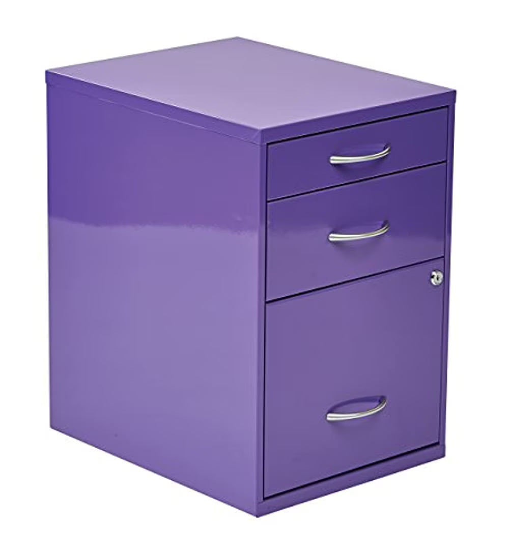 Osp Designs 3 Drawer Vertical Metal Lockable Filing Cabinet, Purple