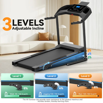 Treadmill with 8% Incline, 3.0 HP Foldable Compact Treadmill with Sit-up Function, 300 lbs Walking Running Treadmill with LCD Display for Exercise, 12 Programs