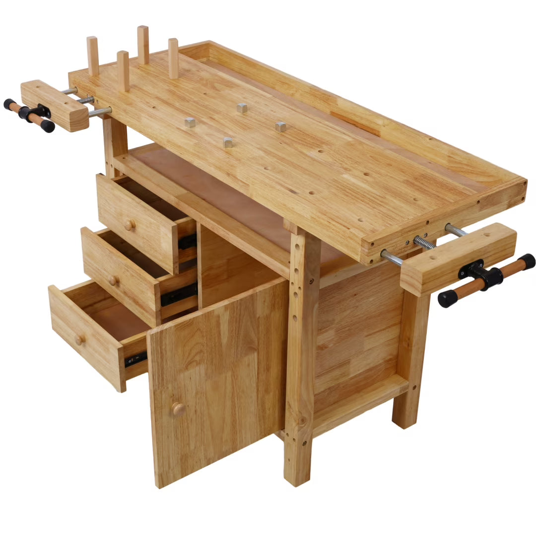 Workbench, Work Bench, Versatile and Functional Wooden Workstation, Work Table for Garage Workshop and Home, 55"L*24.5"W*33"H, Natural