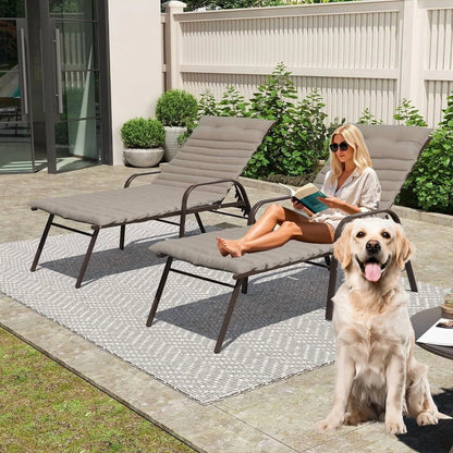 2pcs Outdoor Chaise Lounge Cushions, Waterproof Patio Foldable Chair Cushion for Garden Pool, 73 x 24in Sun Lounger Cushions for Outdoor Furniture��Navy blue��