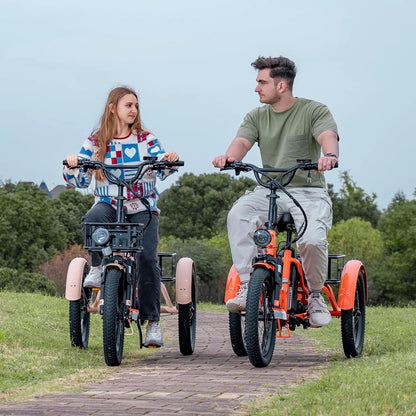 ABORON 3.0 Fat Tire Electric Trike for Senior Foldable E-Bike, 500W Motorized Tricycle Adult 20" Folding 3 Wheel Electric Commute Bike Trike w/48V Battery and Storage Baskets,