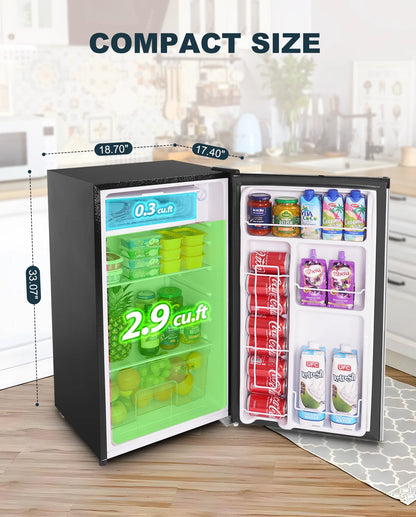 Upstreman 3.2 Cu.Ft. Mini Fridge with Freezer Single Door Small Refrigerator Adjustable Thermostat Compact Fridge with Reversible Door, Low Noise, BR321 Black