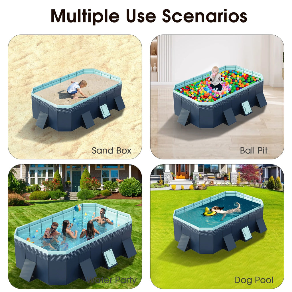 RICHYOUNG 101"Foldable Swimming Pool for 1-6 People,Non-Inflatable Above Ground Garden Pool for Kids, Family(Blue)